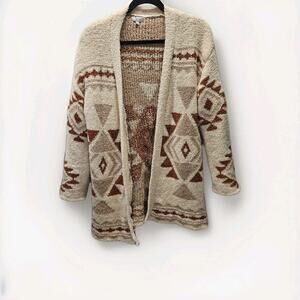 Aztec Tribal Southwest Knit Cardigan Sweater Duster Top Western Yellowstone Lrg